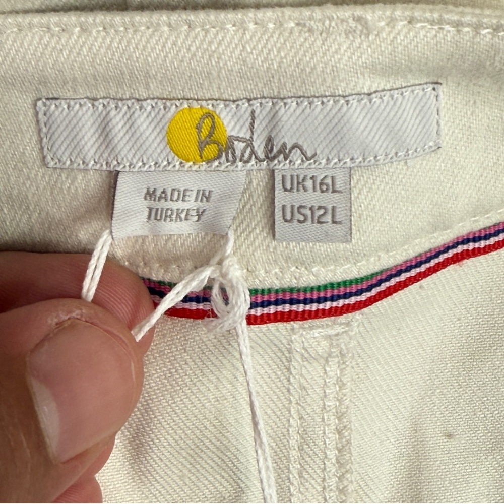 NWT Boden Women's Size 12L Glorious British Style Mini Skirt Beige White Pockets - Picture 2 of 16